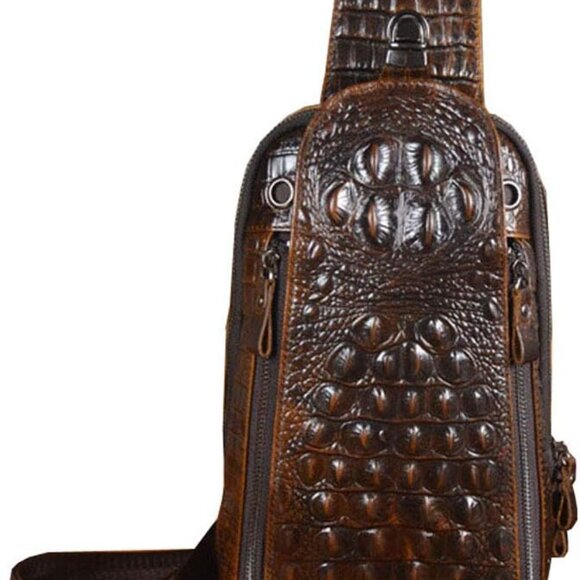 Crocodile Genuine Leather Sling Bag Backpack for Men Travel Outdoor Hunting - Picture 3 of 6